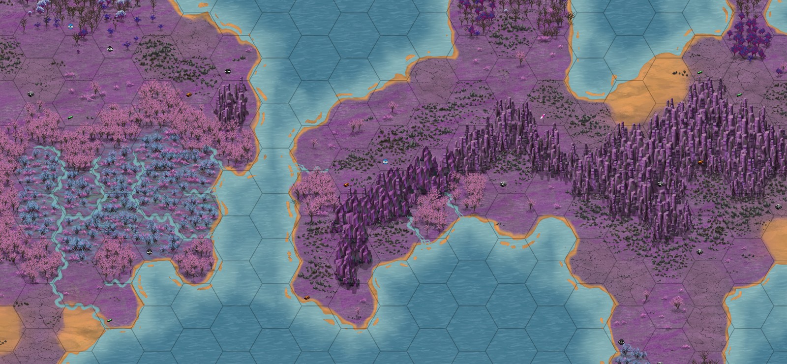 An alien world overgrown with pink forest. Planet types can take the generator a long way from Earth
